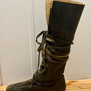 Anthropologie Olive Green  Brown Lace-Up Tall Moccasin Boots